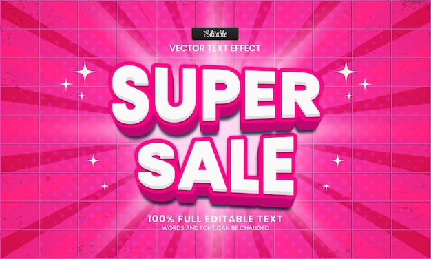 Diseño de efecto de texto editable super venta ilustración de vector de dibujos animados 3d