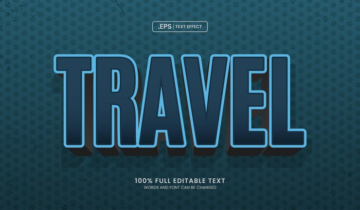 Vector diseño de efecto de texto editable viaje 3d color azul audaz