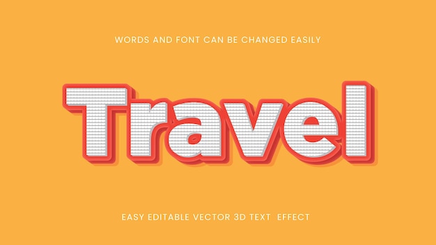 Diseño de efecto de texto editable de viaje vectorial
