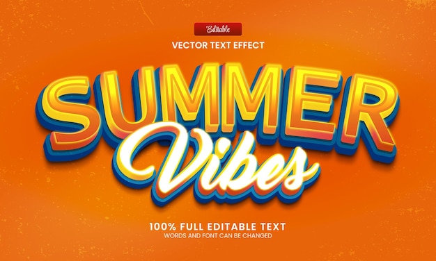 Diseño de efecto de texto editable vibraciones de verano ilustración de vector retro 3d