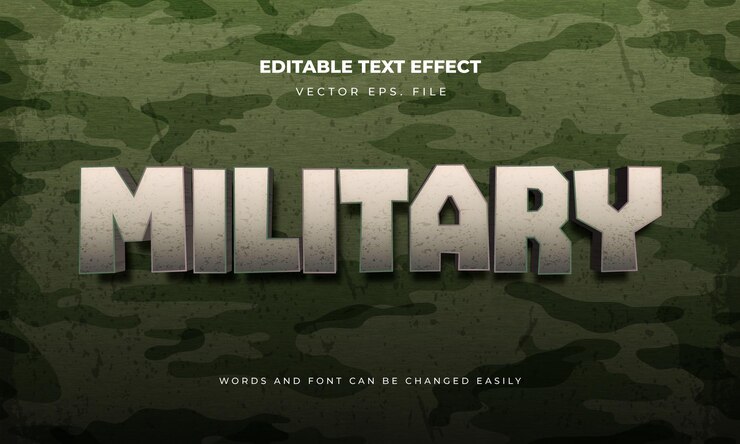 Diseño de efecto de texto de estilo militar editable vectorial 3D