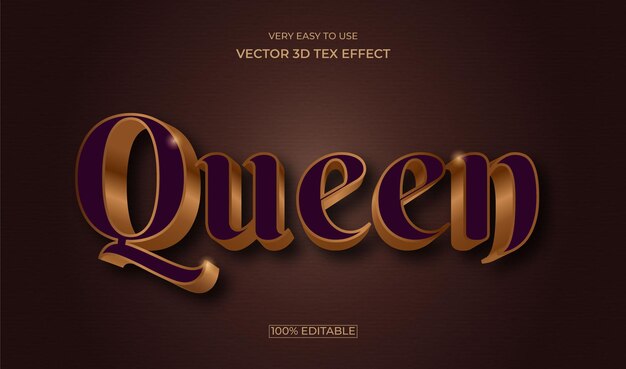 Diseño de efecto de texto premium de estilo queen 3d