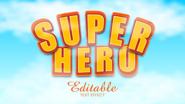 Vector diseño de efecto de texto de superhéroe con fondo de nube