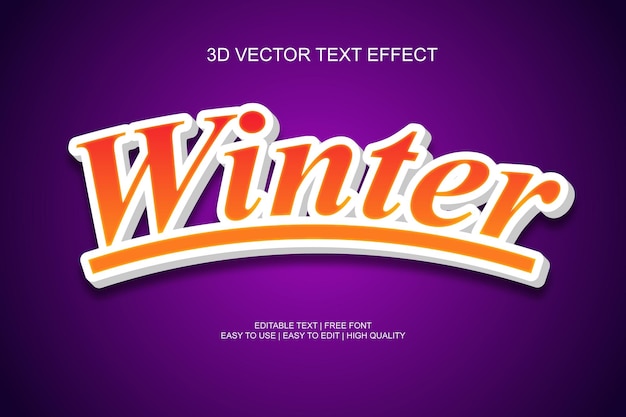 Diseño de efecto de texto vectorial editable de invierno