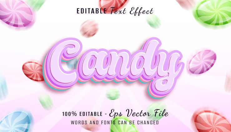 Vector diseño de efectos de texto 3d de caramelo con fondo de piruleta