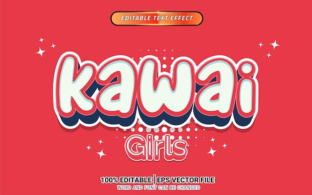 Diseño de efectos de texto en 3d de dibujos animados de kawai