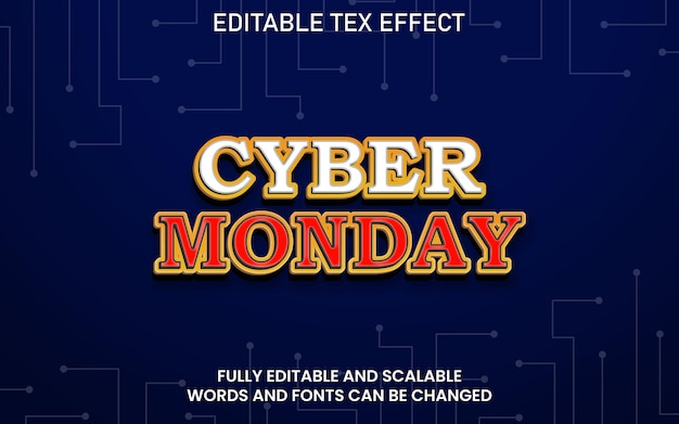 Diseño de efectos de texto 3D editable para el lunes cibernético