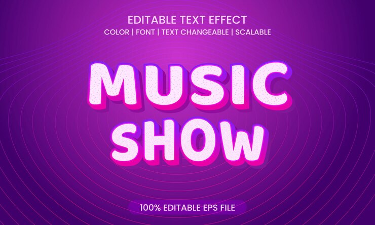 Vector diseño de efectos de texto 3d de espectáculo de música - eps editables