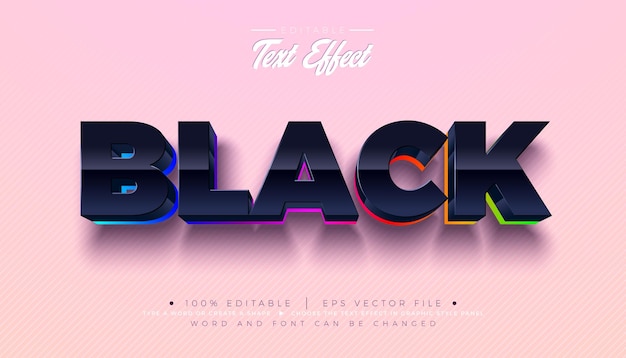Diseño de efectos de texto 3D en negro Efecto de estilo gráfico vectorial editable y escalable Letra de varios niveles