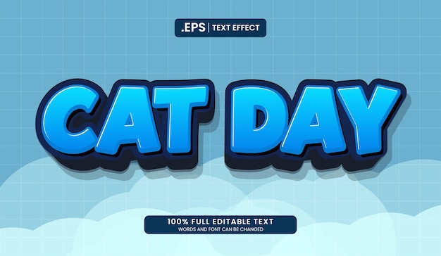 Diseño de efectos de texto editable 3d día del gato dibujos animados en negrita