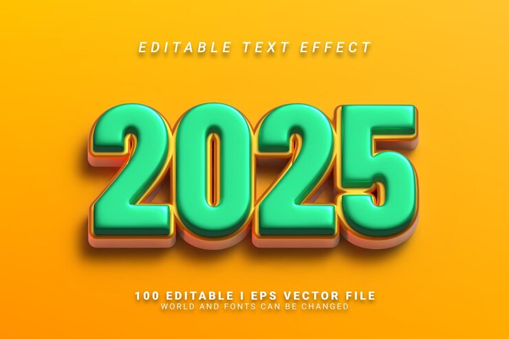 Vector diseño de efectos de texto de estilo 3d verde y dorado 2025