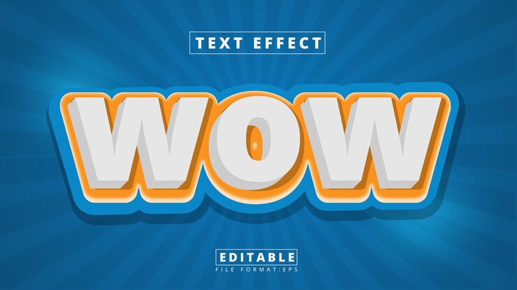 Vector diseño de efectos de texto wow efecto de estilo de texto con fondo de color azul