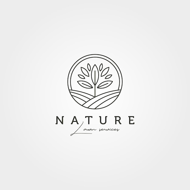 Diseño del ejemplo del símbolo del vector del logotipo del paisaje del árbol del jardín, diseño del logotipo de la naturaleza del arte de línea