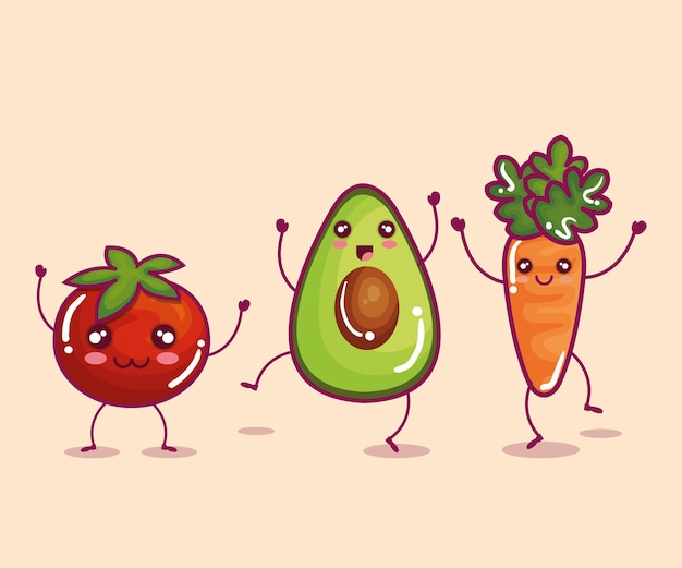 diseño del ejemplo del vector del carácter divertido de las verduras frescas