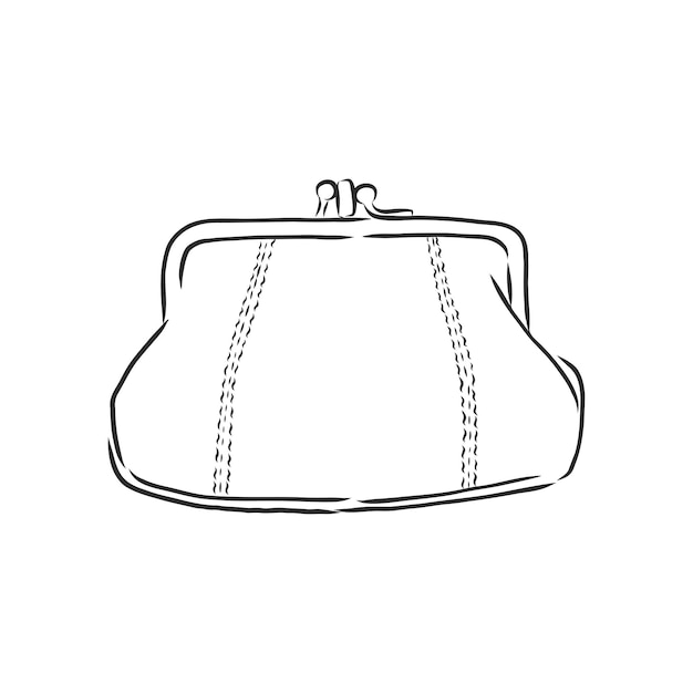 Diseño del ejemplo del vector del icono del estilo de la línea femenina del monedero. señoras, retro, monedero, vector, bosquejo, ilustración