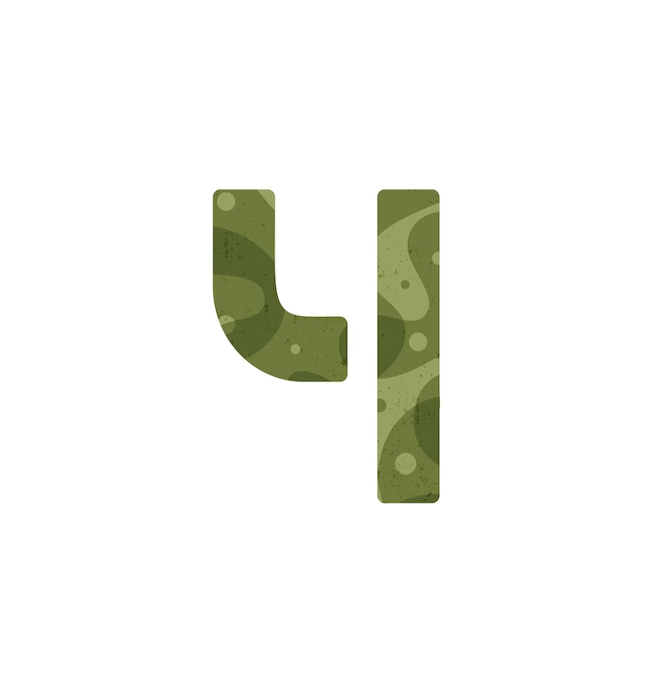 Vector el diseño del ejército número 4 khaki estilizado elemento del alfabeto vector aislado señal de fuente militar del número cuatro