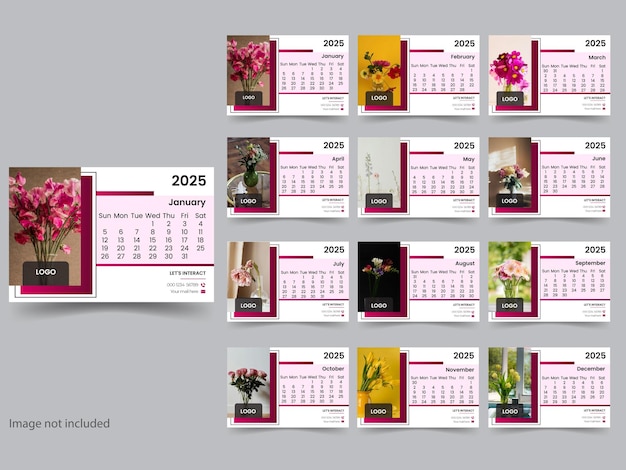 Vector diseño elegante de calendario de escritorio 2025 con forma geométrica