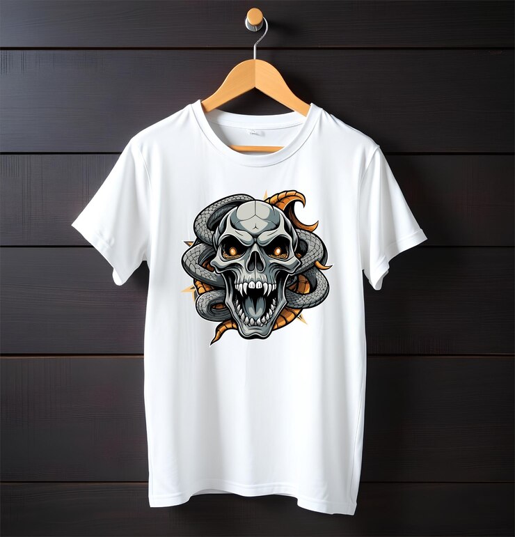 Diseño elegante de camiseta con un cráneo vívido y serpientes