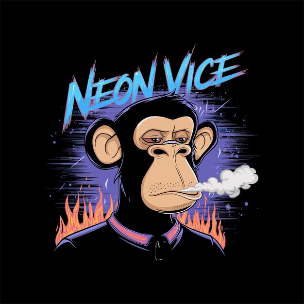 Diseño elegante de camiseta de mono en ilustración vectorial de fondo negro