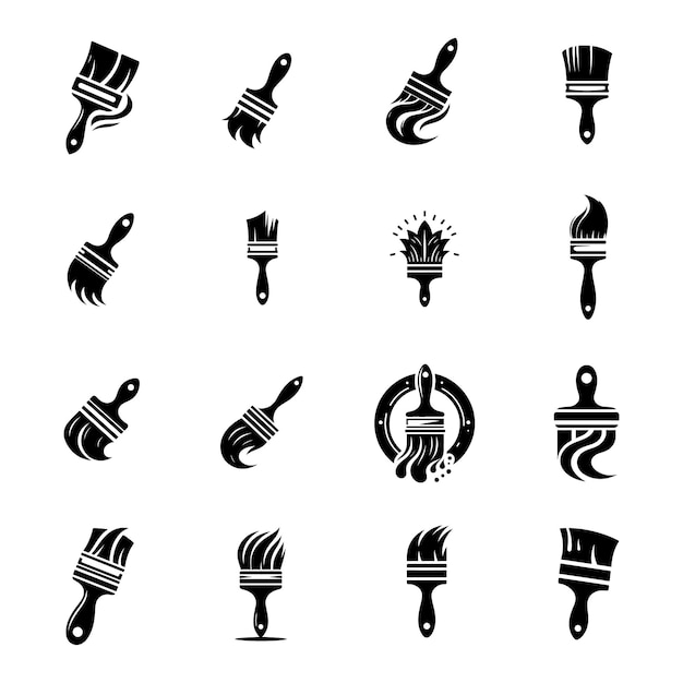 Diseño elegante y creativo de pinceles de pintura silueta de logotipo conjunto de iconos y ilustraciones vectoriales