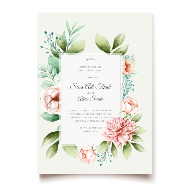diseño elegante de la invitación de la boda de las peonías