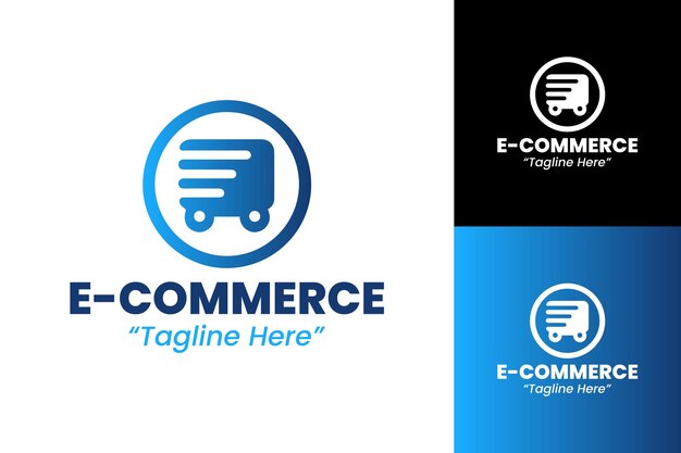 Diseño elegante del logotipo de comercio electrónico en azul para plataformas comerciales en línea