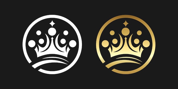 Diseño elegante del logotipo de la corona con una variante dorada y una opción monocromática