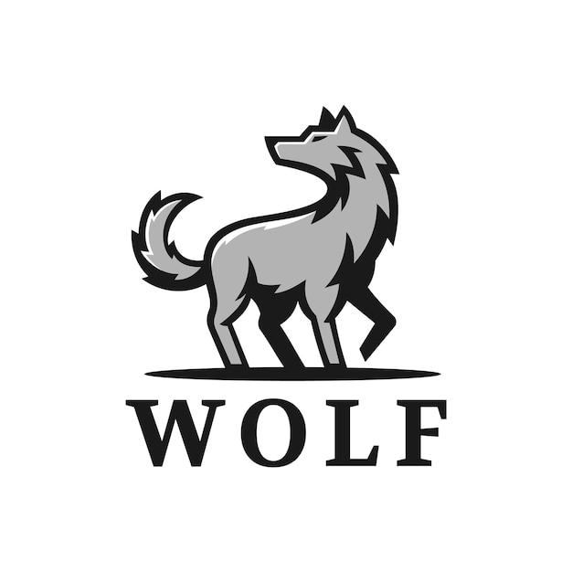 Diseño elegante del logotipo del lobo de pie