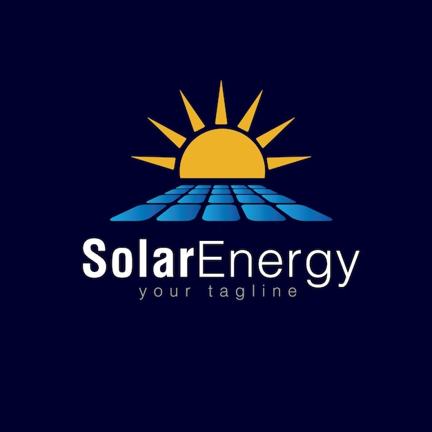 Diseño elegante del logotipo que combina un panel solar radiante y una hoja verde que representa la sostenibilidad