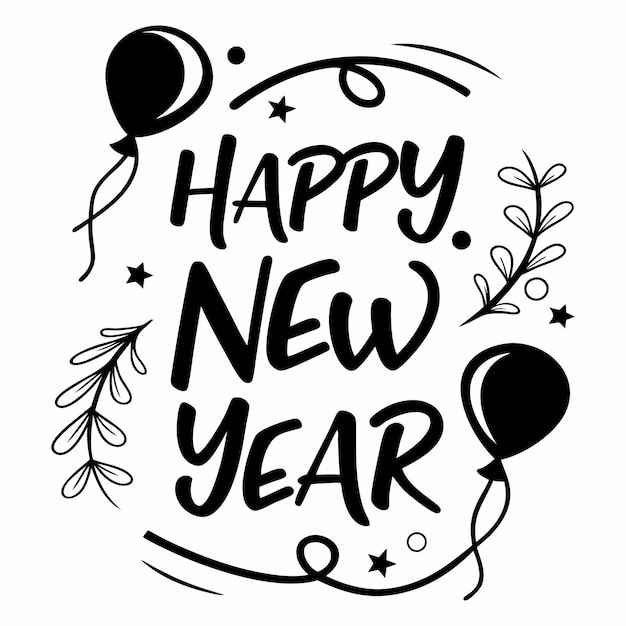 Diseño elegante y minimalista de saludos de Año Nuevo con ilustración de arte de enfoque de tipografía