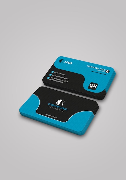 Diseño elegante de tarjetas de visita con acentos azules y negros