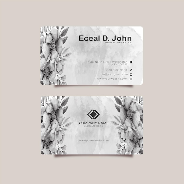 Diseño elegante de tarjetas de visita acuarela plantilla floral