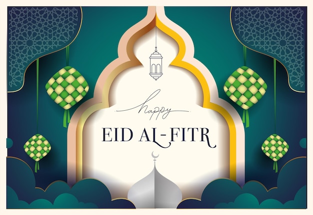 Diseño de elemento elegante feliz eid mubarak para fondo y lugar de plantilla para tarjeta de felicitación de texto