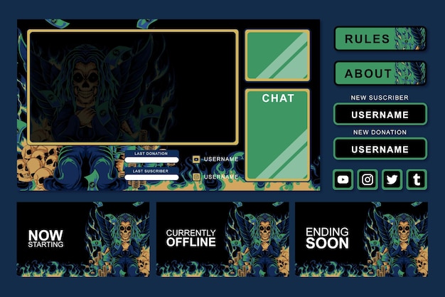 diseño de elemento de panel de flujo de juego de calavera