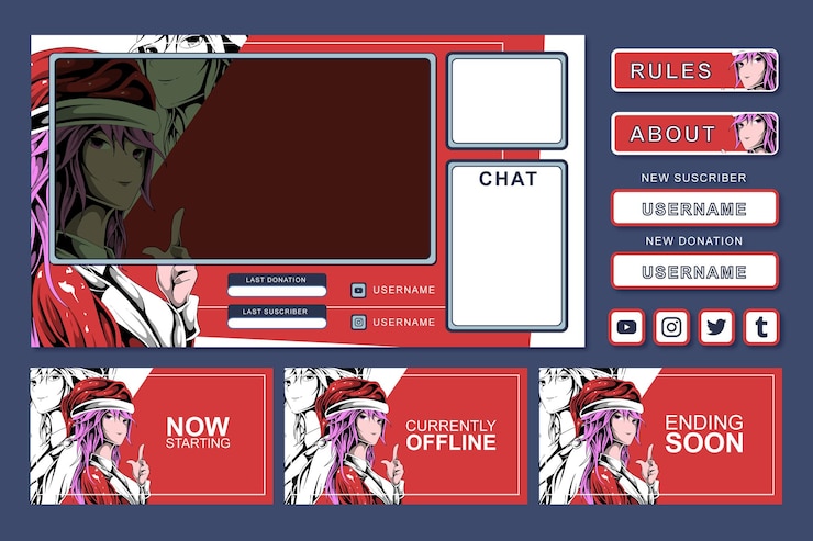 Vector diseño de elemento de panel de transmisión de juegos de anime
