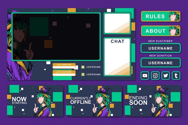 diseño de elemento de panel de transmisión de juegos de anime