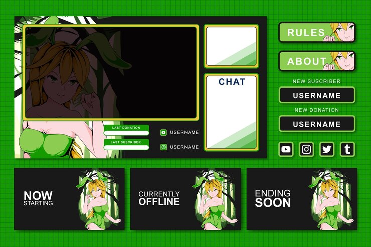 Vector diseño de elemento de panel de transmisión de juegos de anime