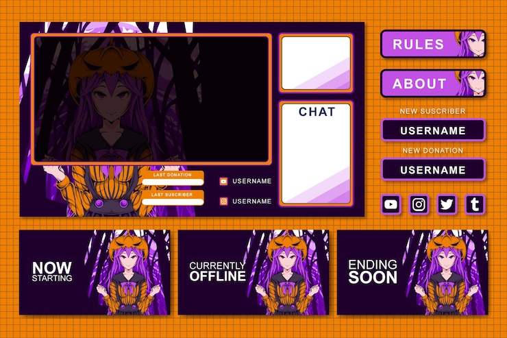 Vector diseño de elemento de panel de transmisión de juegos de anime