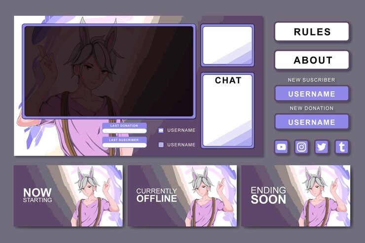 Vector diseño de elemento de panel de transmisión de juegos de anime