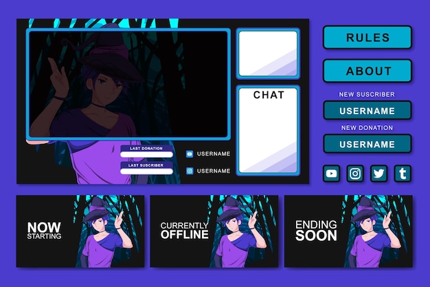diseño de elemento de panel de transmisión de juegos de anime