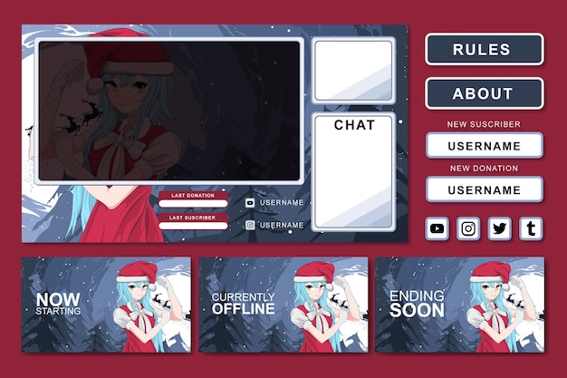 diseño de elemento de panel de transmisión de juegos de anime