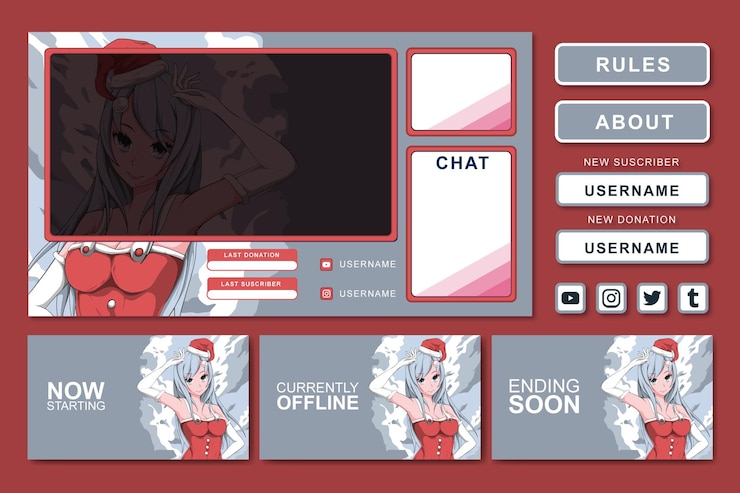Vector diseño de elemento de panel de transmisión de juegos de anime