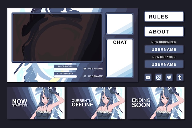 diseño de elemento de panel de transmisión de juegos de anime