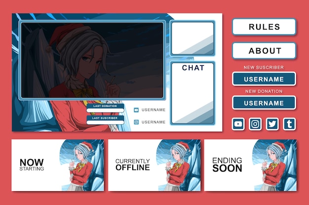 diseño de elemento de panel de transmisión de juegos de anime