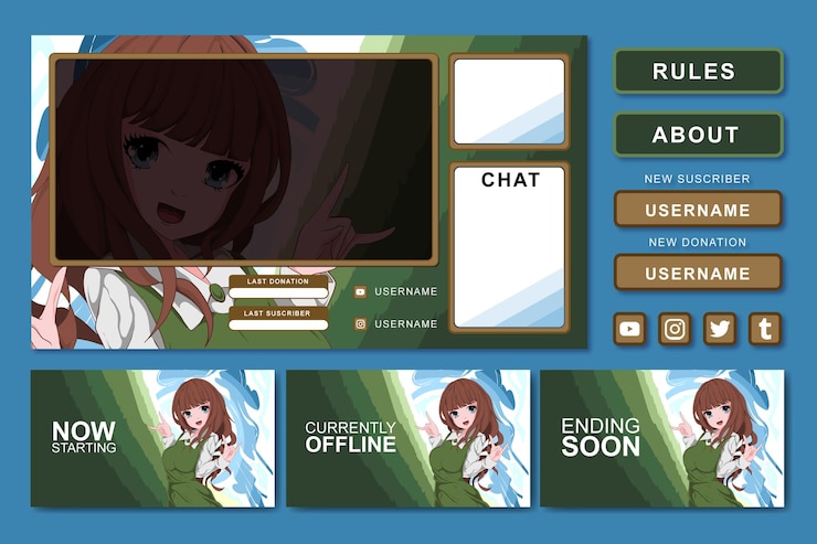 Vector diseño de elemento de panel de transmisión de juegos de anime