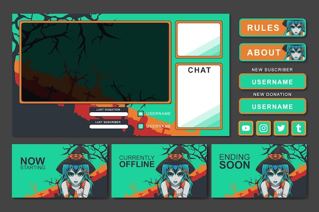 diseño de elemento de panel de transmisión de juegos de halloween