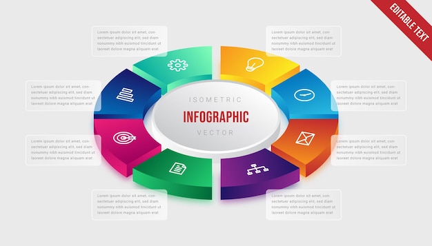 Diseño de elemento de plantilla de objeto de círculo degradado colorido infografía isométrica