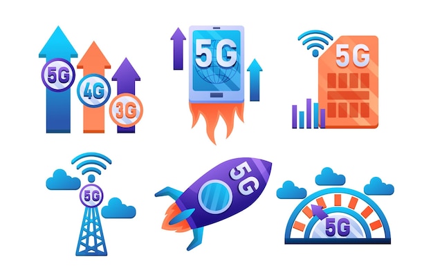 Vector diseño de elemento de tecnología inalámbrica móvil de quinta generación vector concepto de tecnología de red inalámbrica 5g