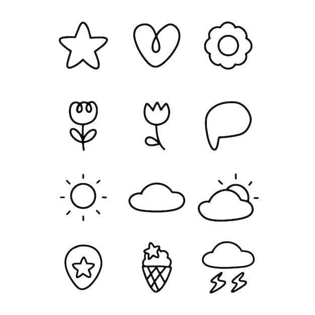 Diseño de elementos artísticos de Doodles para plantillas