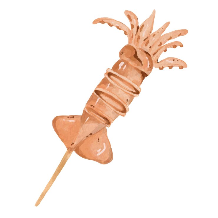 Vector diseño de elementos de calamar en un palo para el estilo de acuarela de plantilla